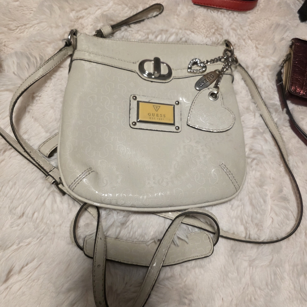 GUESS Cream Crossbody Bag with Heart Charm